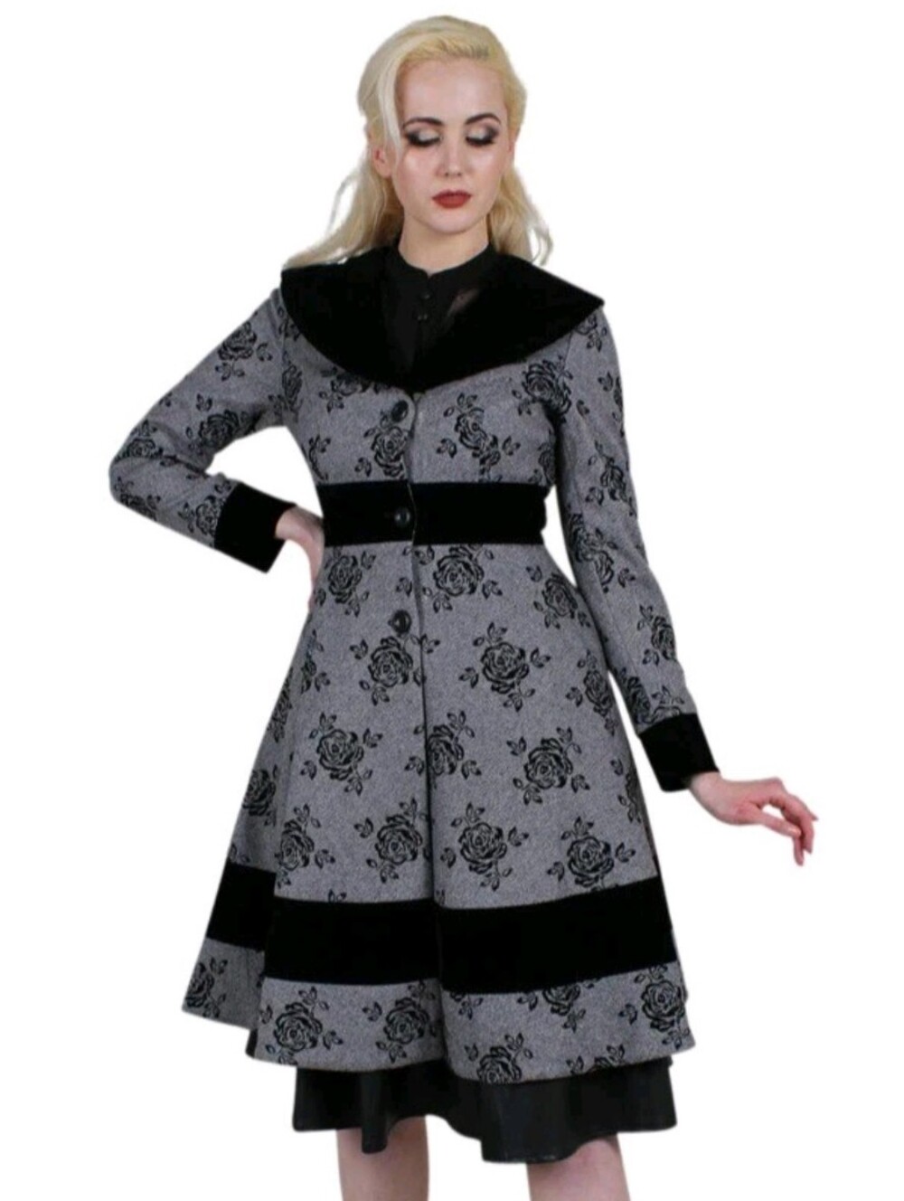 Floral Grey & Black Gothic Flocked Coat